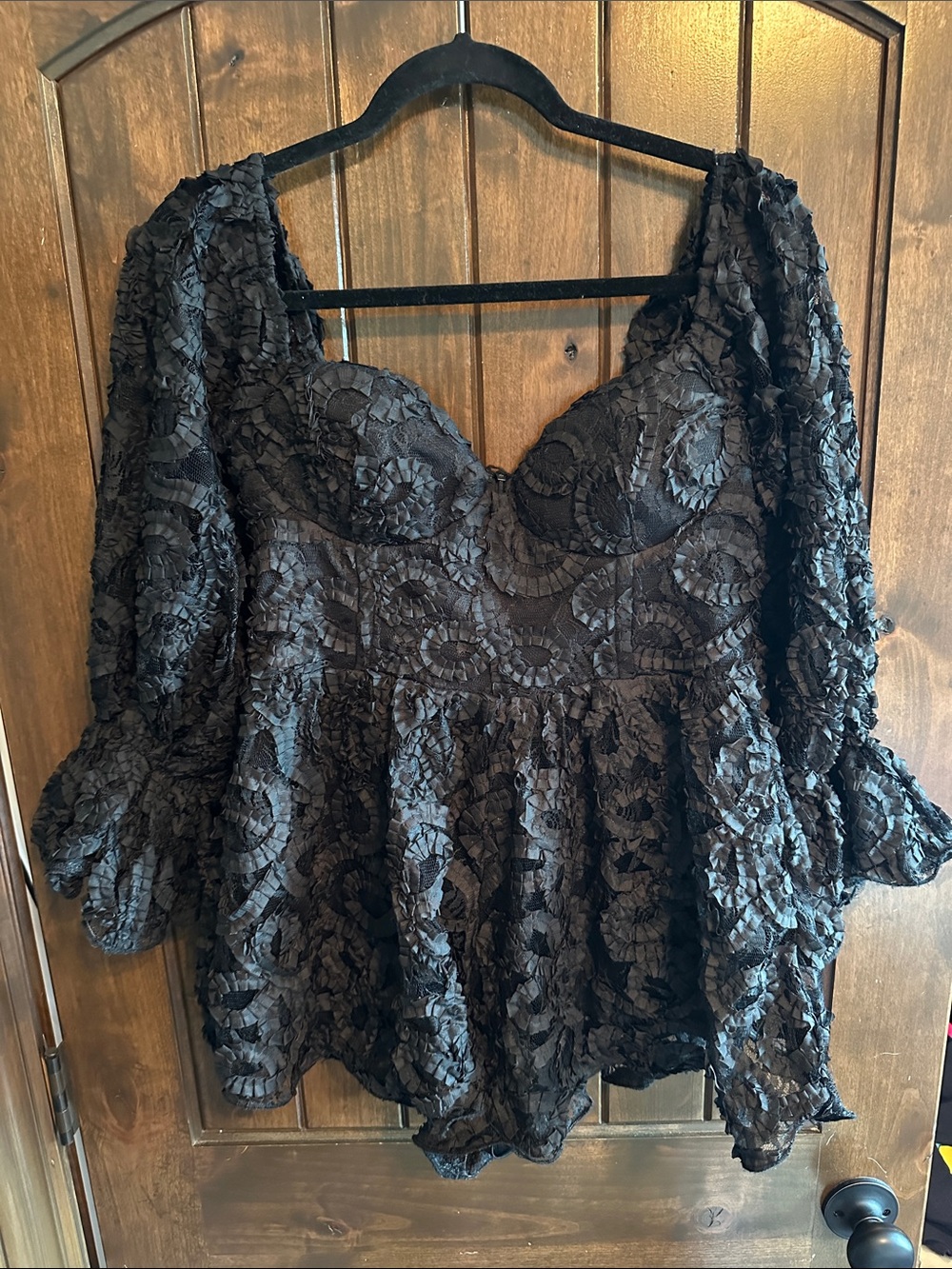 Black Lace Peplum Romper with Sweetheart Neckline